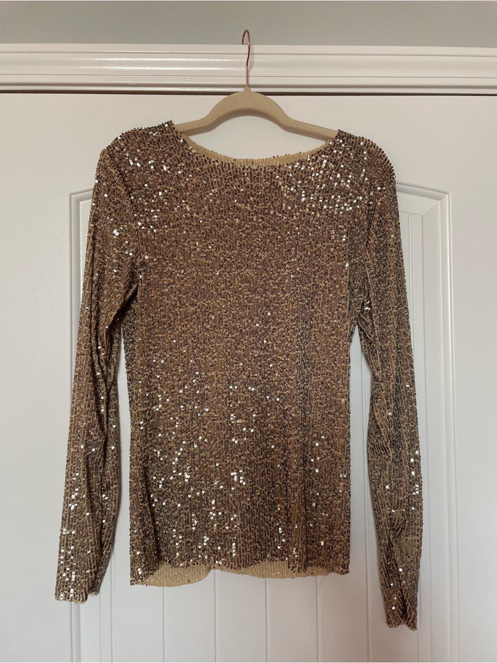Free People Gold Sequin Long-Sleeve Top